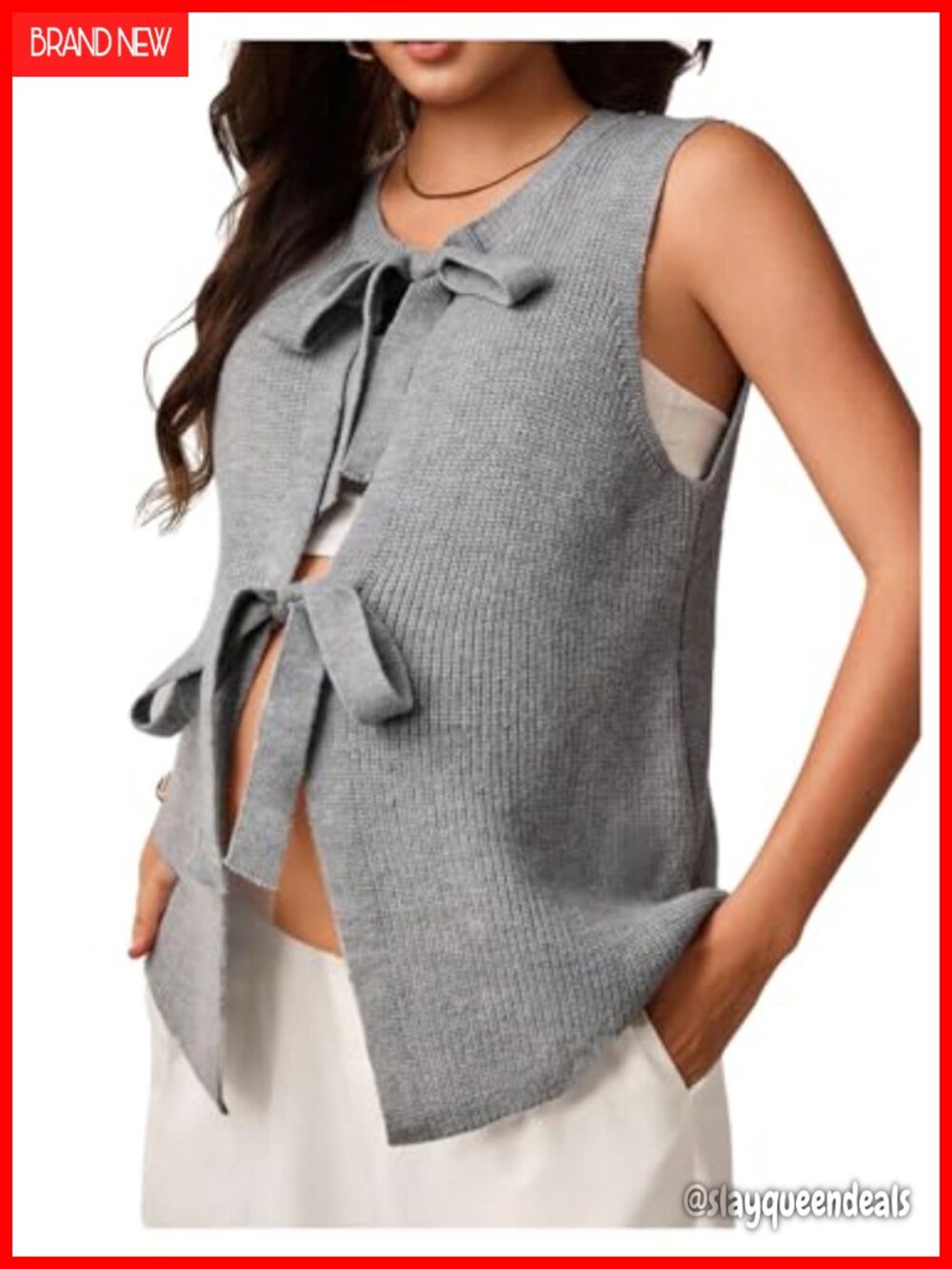 Maternity Sweater Vest Bow Tie Front Knit Sleeveless Top